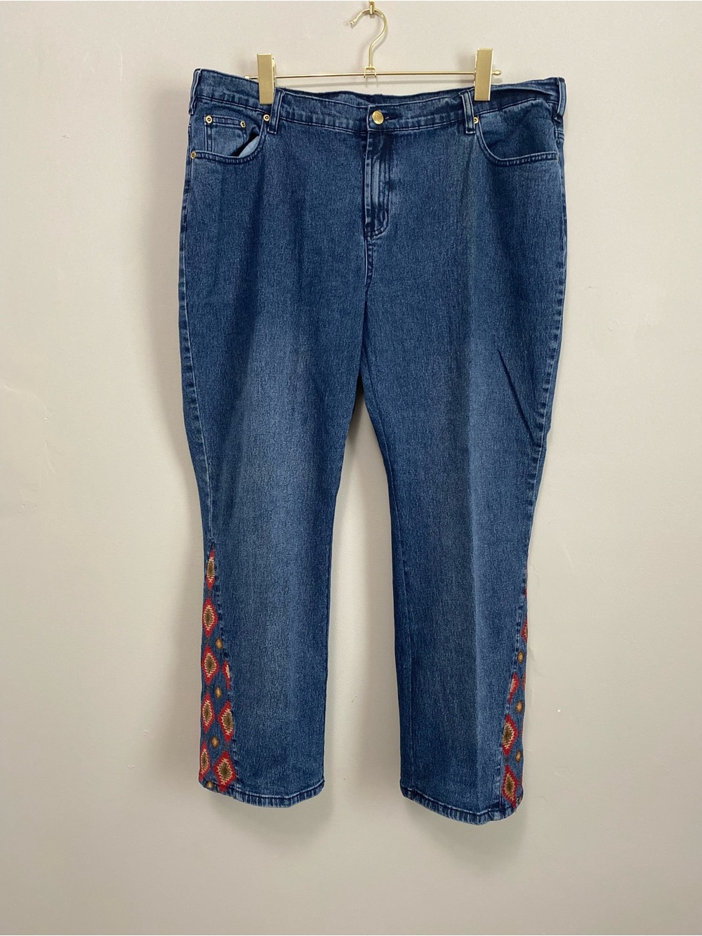 DG2 by Diane Gilman Jean 18WP Southwestern Embroidered Geometric Flare Festival